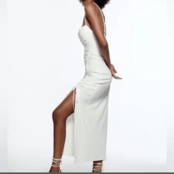 NWT Zara White Draped Midi Dress - Picture 5 of 13